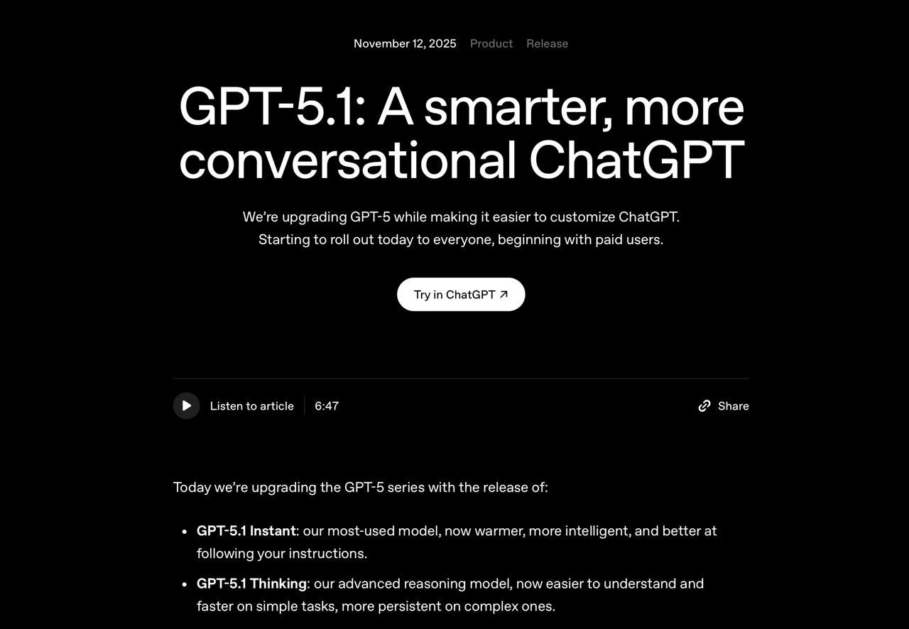 🔥 OpenAI выпустила GPT-5.1, а также опубликовала официальный гайд по промптингу для новой модели. 
